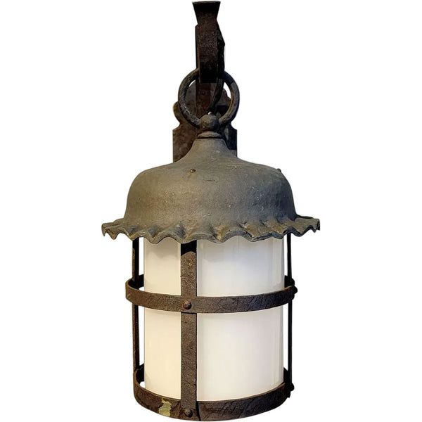 American Lafayette Hughes Mansion Wrought Iron and Glass One-Light Lantern Sconce