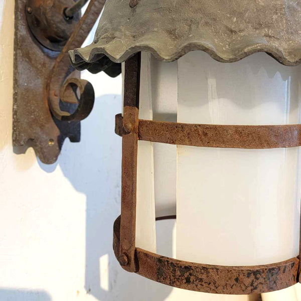 American Lafayette Hughes Mansion Wrought Iron, Glass One-Light Lantern Sconce