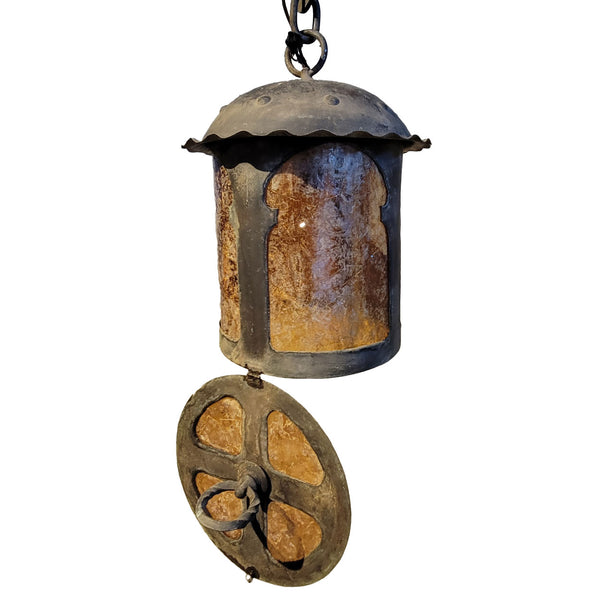 American Lafayette Hughes Mansion Wrought Iron and Mica One-Light Pendant Lantern