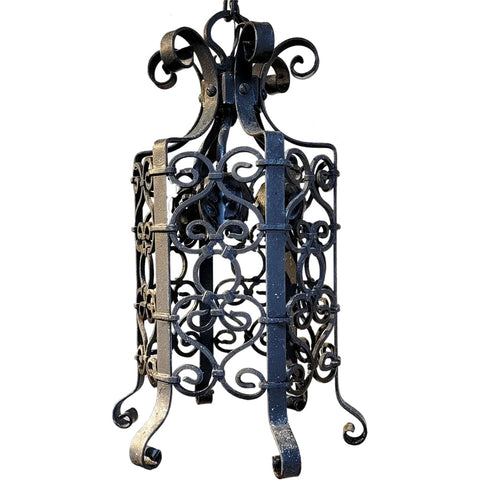 American Lafayette Hughes Mansion Black Wrought Iron Three-Light Round Pendant Lantern