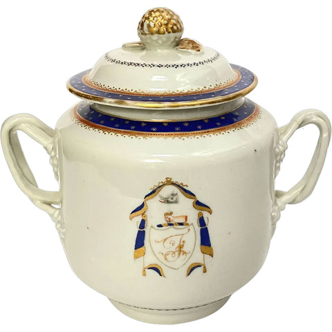 Chinese Export for the English Market Porcelain Armorial Covered Sugar Bowl