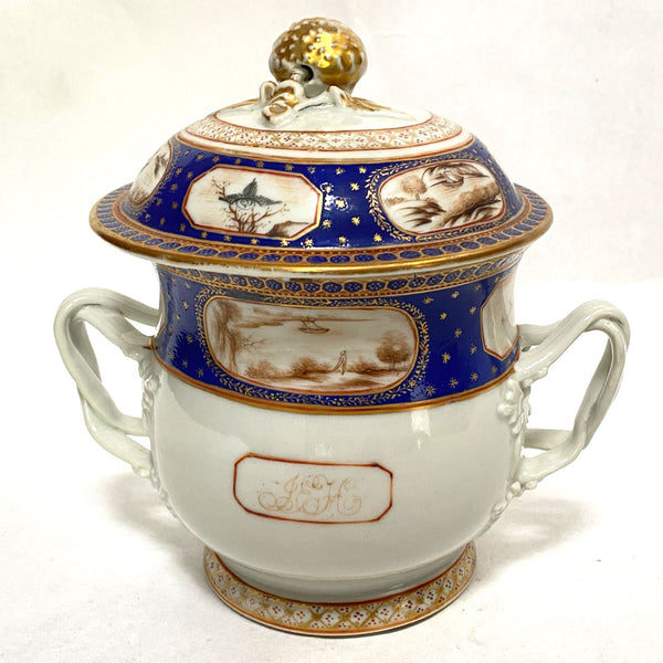 Chinese Export East Indian Company Porcelain Two-Handle Covered Sugar Pot