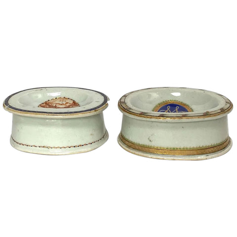 Two Chinese Export Porcelain Armorial and Scenic Open Salt Dips / Cellars