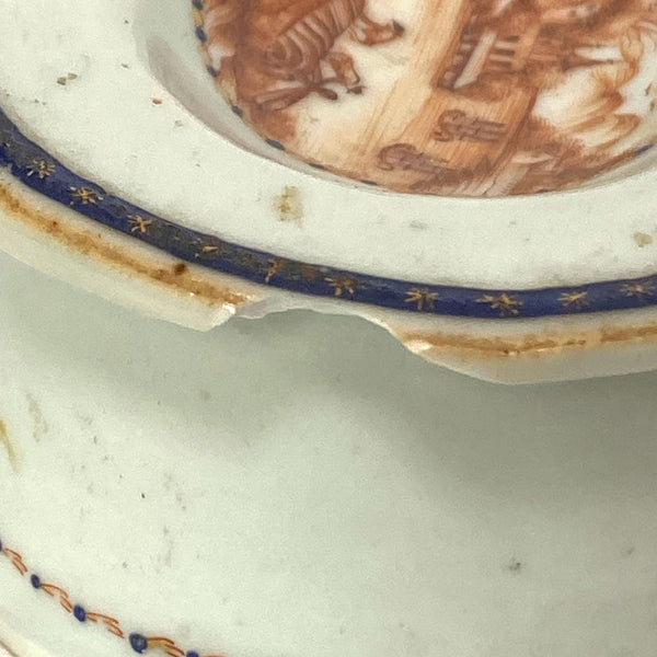 Two Chinese Export Porcelain Armorial and Scenic Open Salt Dips / Cellars