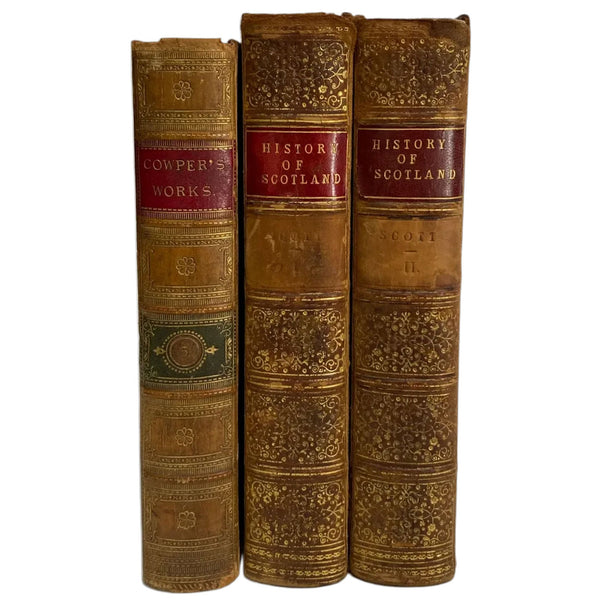 Leather Books, History of Scotland by Sir Walter Scott, Volume I-II plus R. Southey (3)