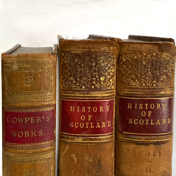 Leather Books, History of Scotland by Sir Walter Scott, Volume I-II plus R. Southey (3)