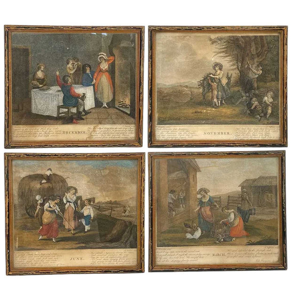 Four FRANCESCO BARTOLOZZI Color Stipple Engravings, Months, after William Hamilton