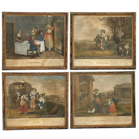 Four FRANCESCO BARTOLOZZI Color Stipple Engravings, Months, after William Hamilton