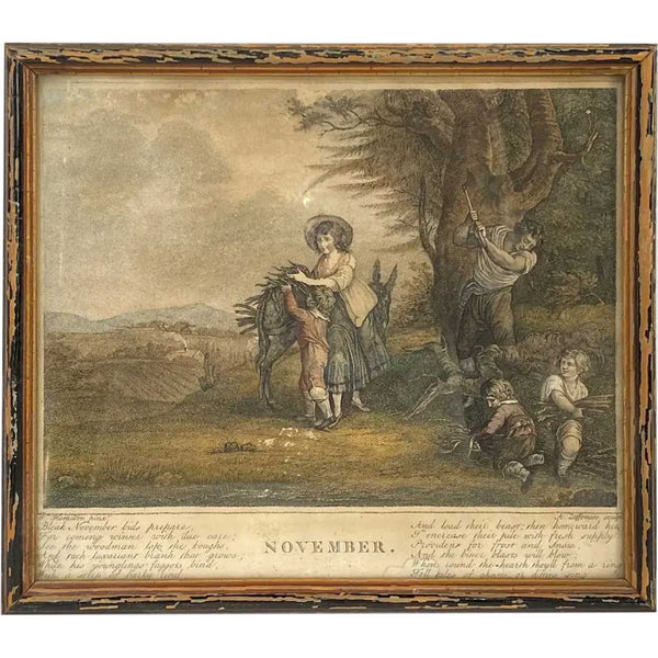 Four FRANCESCO BARTOLOZZI Color Stipple Engravings, Months, after William Hamilton