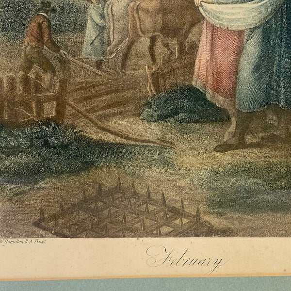 Pair FRANCESCO BARTOLOZZI Engravings, The Months: April, February after W. O. Hamilton