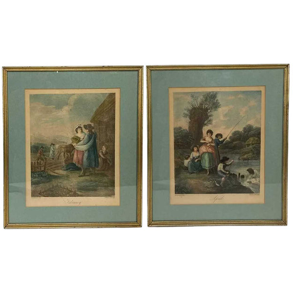 Pair FRANCESCO BARTOLOZZI Engravings, The Months: April, February after W. O. Hamilton