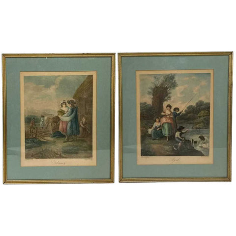 Pair FRANCESCO BARTOLOZZI Engravings, The Months: April, February after W. O. Hamilton