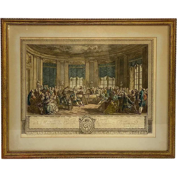 ANTOINE-JEAN DUCLOS Color Engraving, Le Concert, after A. de Saint-Aubin