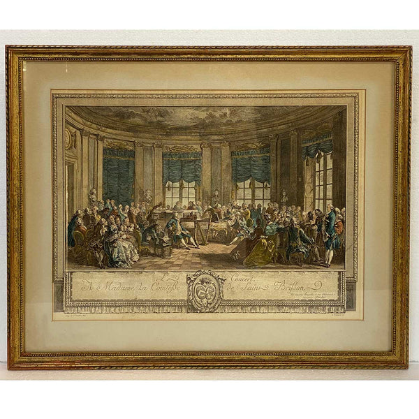 ANTOINE-JEAN DUCLOS Color Engraving, Le Concert, after A. de Saint-Aubin