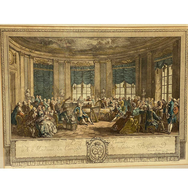 ANTOINE-JEAN DUCLOS Color Engraving, Le Concert, after A. de Saint-Aubin