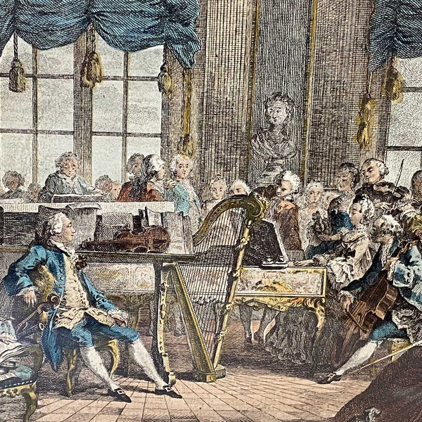 ANTOINE-JEAN DUCLOS Color Engraving, Le Concert, after A. de Saint-Aubin