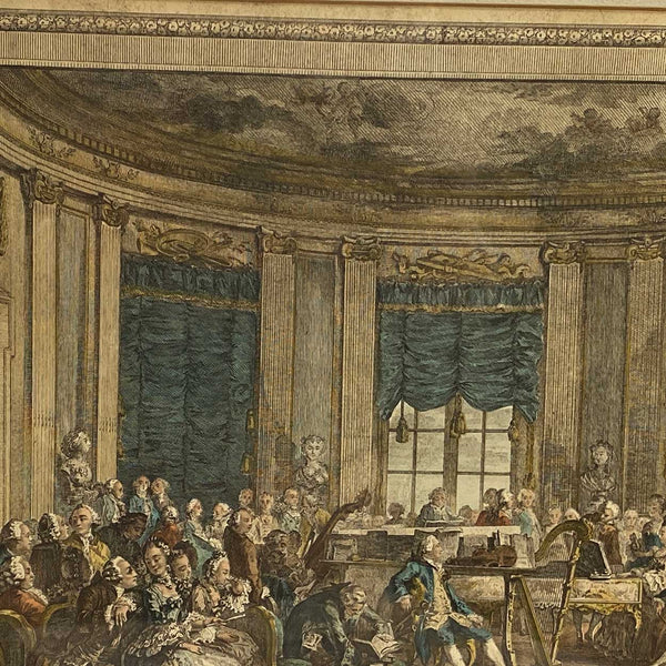 ANTOINE-JEAN DUCLOS Color Engraving, Le Concert, after A. de Saint-Aubin