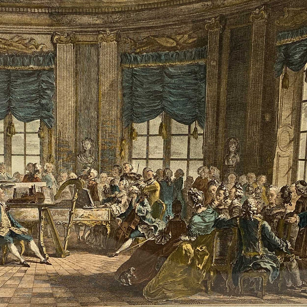 ANTOINE-JEAN DUCLOS Color Engraving, Le Concert, after A. de Saint-Aubin