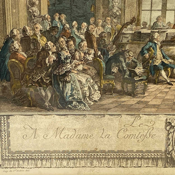 ANTOINE-JEAN DUCLOS Color Engraving, Le Concert, after A. de Saint-Aubin