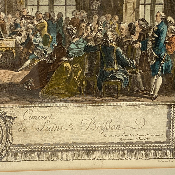 ANTOINE-JEAN DUCLOS Color Engraving, Le Concert, after A. de Saint-Aubin
