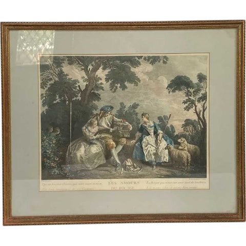 N. de LARMESSIN III Colored Engraving, Les Amours du Bocage after N. Lancret