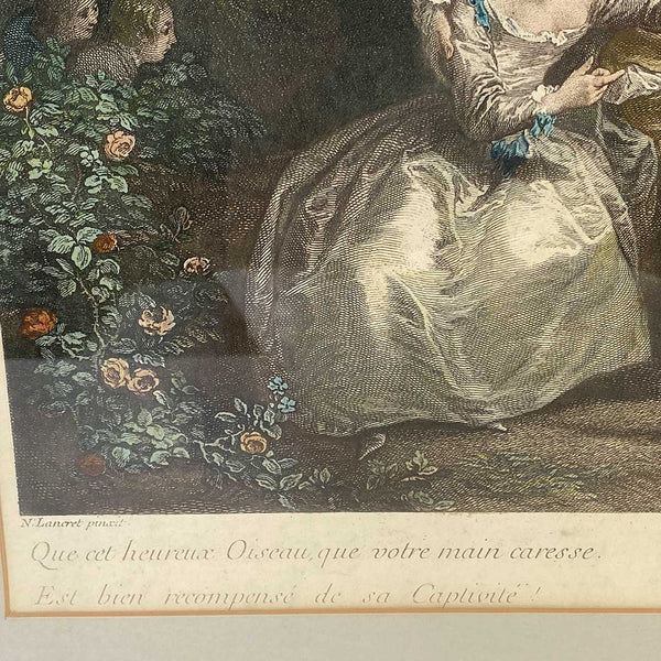 N. de LARMESSIN III Colored Engraving, Les Amours du Bocage after N. Lancret