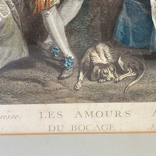 N. de LARMESSIN III Colored Engraving, Les Amours du Bocage after N. Lancret