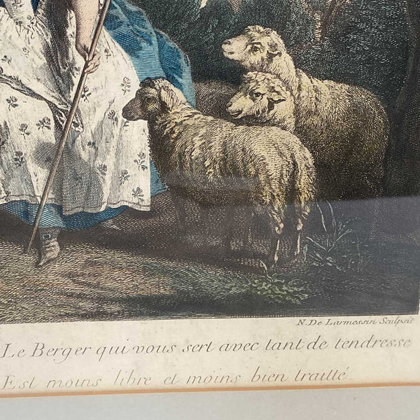 N. de LARMESSIN III Colored Engraving, Les Amours du Bocage after N. Lancret