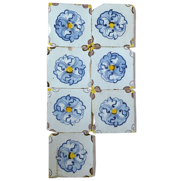 Portuguese Tin Glazed Pottery Azulejo Floral Tile