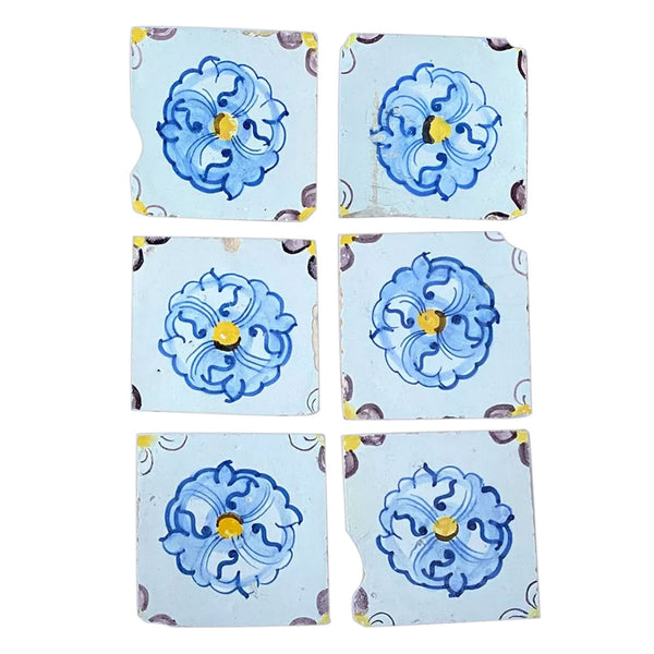 Portuguese Tin Glazed Pottery Azulejo Floral Tile