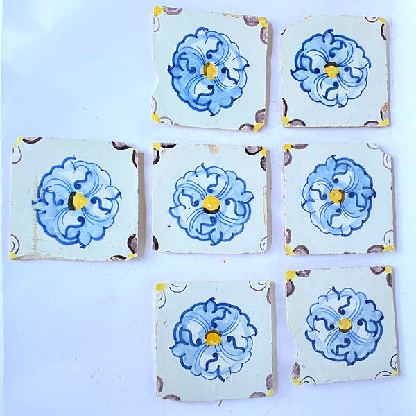 Portuguese Tin Glazed Pottery Azulejo Floral Tile