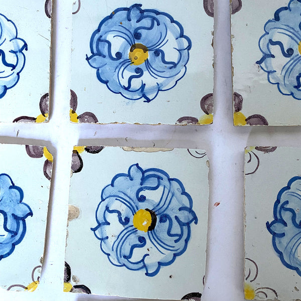 Portuguese Tin Glazed Pottery Azulejo Floral Tile