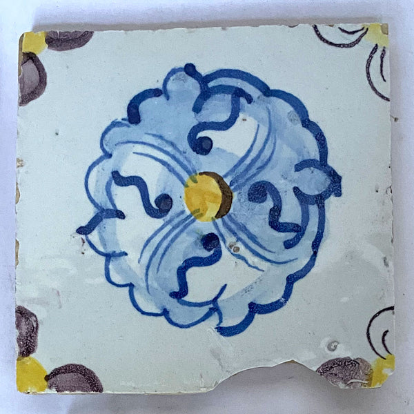 Portuguese Tin Glazed Pottery Azulejo Floral Tile