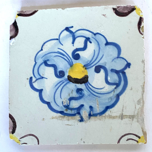 Portuguese Tin Glazed Pottery Azulejo Floral Tile