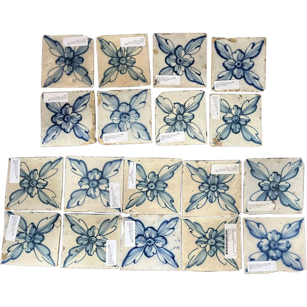 Portuguese Cobalt Tin Glazed Pottery Floral Azulejo Tile