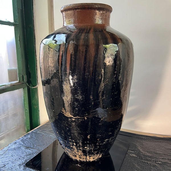 Large Chinese Stoneware Pottery Hare’s Fur Glaze Jar