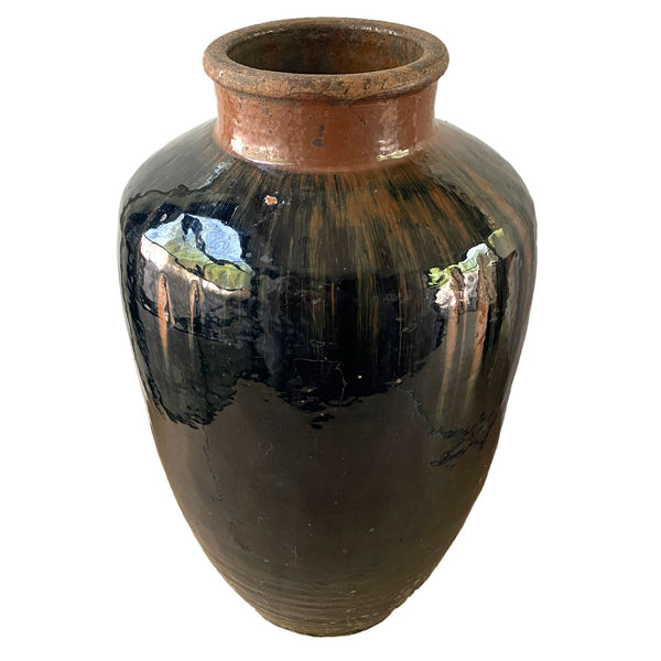 Large Chinese Stoneware Pottery Hare’s Fur Glaze Jar