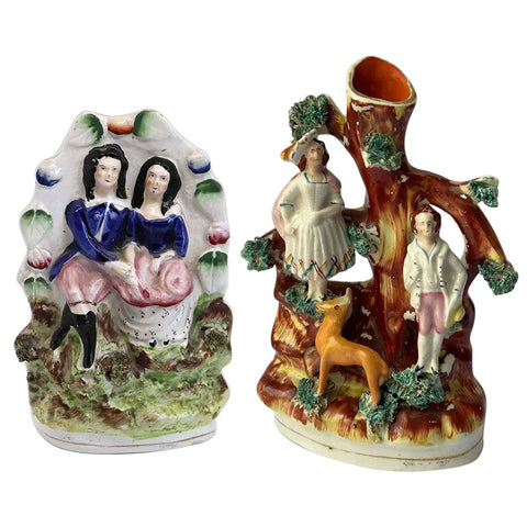Lot 0465  | Two English Staffordshire Pottery Flatback Figural Groups of Courting Couples