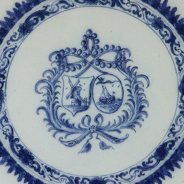Dutch Delft Tin-Glazed Earthenware Blue and White Armorial Plate