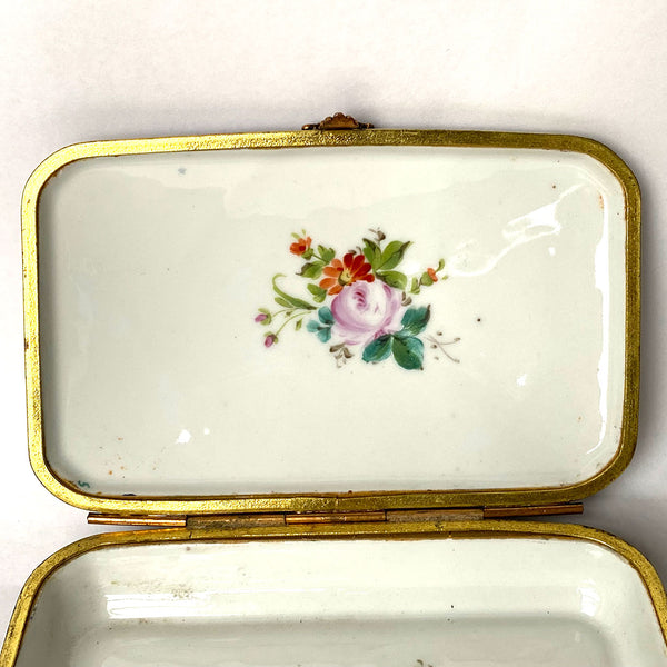 French Signed Sevres Style Hand Painted Parcel Gilt Porcelain Dresser Box