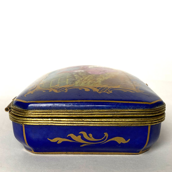 French Signed Sevres Style Hand Painted Parcel Gilt Porcelain Dresser Box