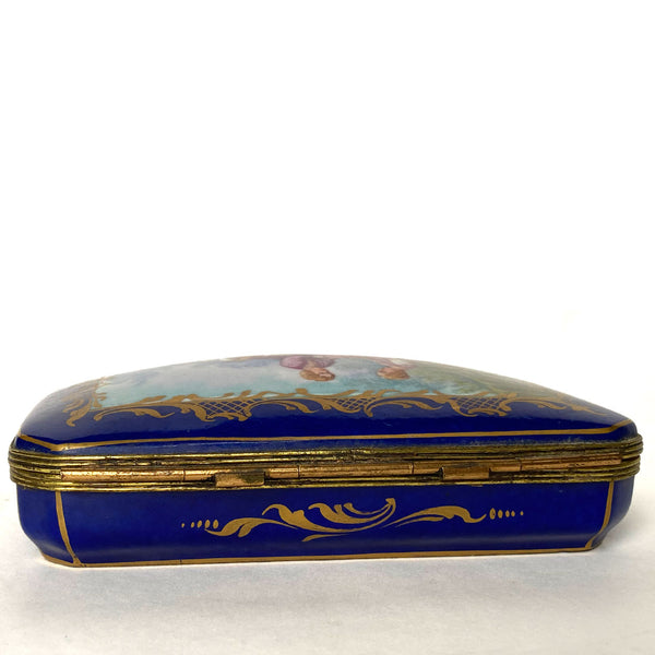 French Signed Sevres Style Hand Painted Parcel Gilt Porcelain Dresser Box