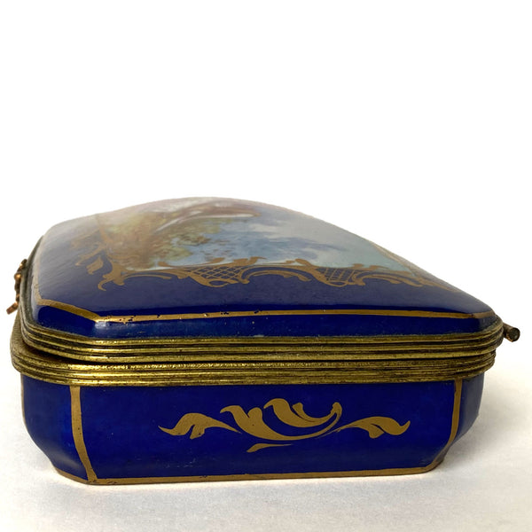 French Signed Sevres Style Hand Painted Parcel Gilt Porcelain Dresser Box