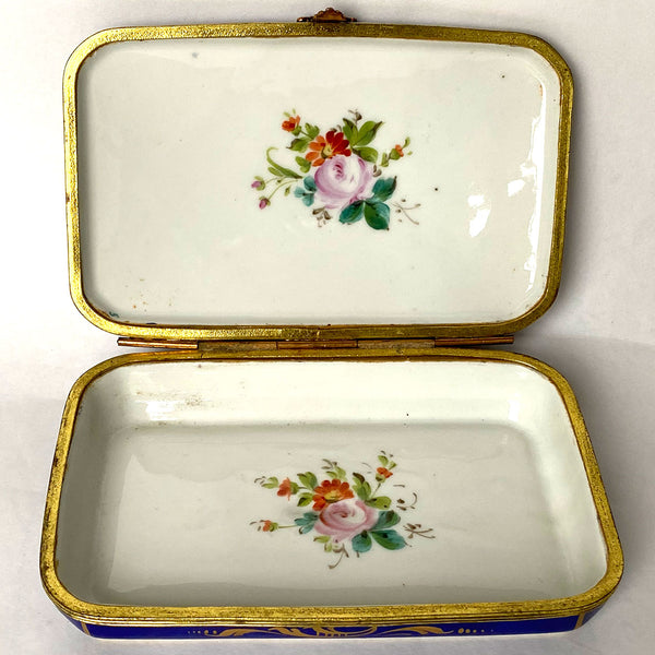 French Signed Sevres Style Hand Painted Parcel Gilt Porcelain Dresser Box