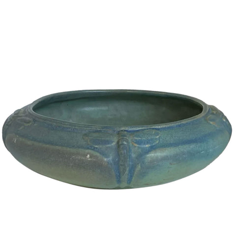 Large American Van Briggle Pottery Matte Blue Dragonfly Low Bowl