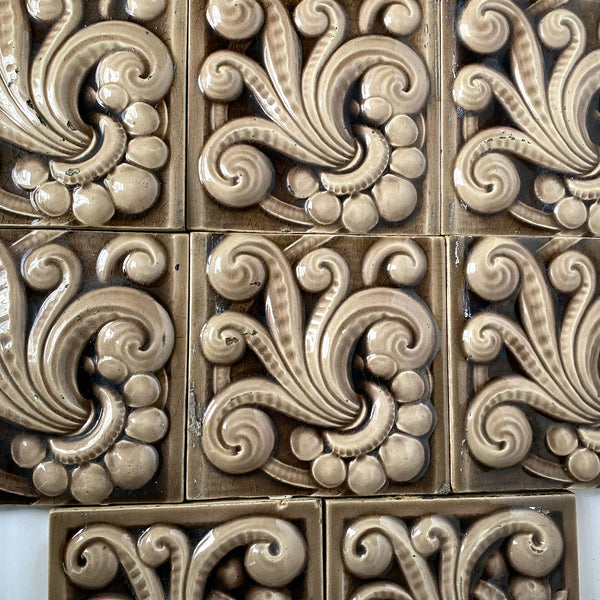 Set of 14 American Encaustic Tiling Co. Brown Majolica Pottery Tiles