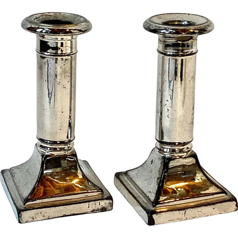 Pair of Small English George III Silver Luster Pottery Candlesticks