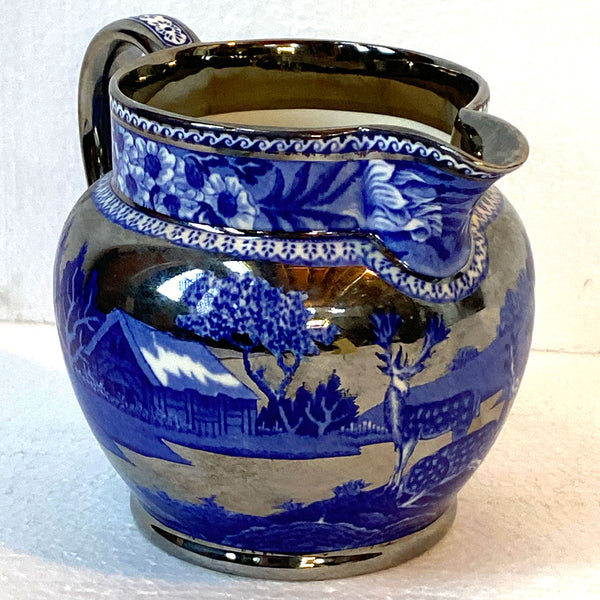 Vintage English Wedgwood Transferware Platinum Trim Fallow Deer Creamer Pitcher