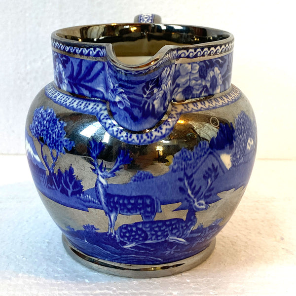 Vintage English Wedgwood Transferware Platinum Trim Fallow Deer Creamer Pitcher