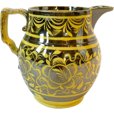 English Staffordshire Pottery Silver Luster Resist Canary Yellow Pitcher